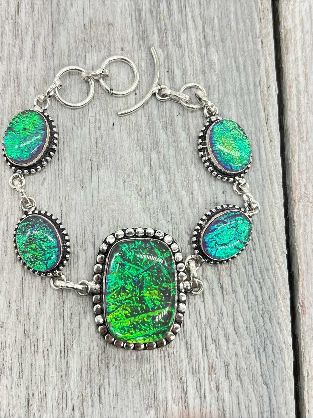 349. Triplet Opal Sterling Silver Iridescent Blue-Green Opal Bracelet - 7.25-8” - Picture 3 of 10